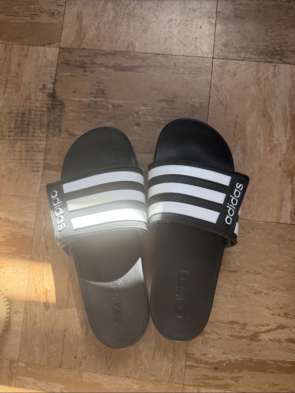 adidas Kids Black and White Slide Sandals with Three Stripes